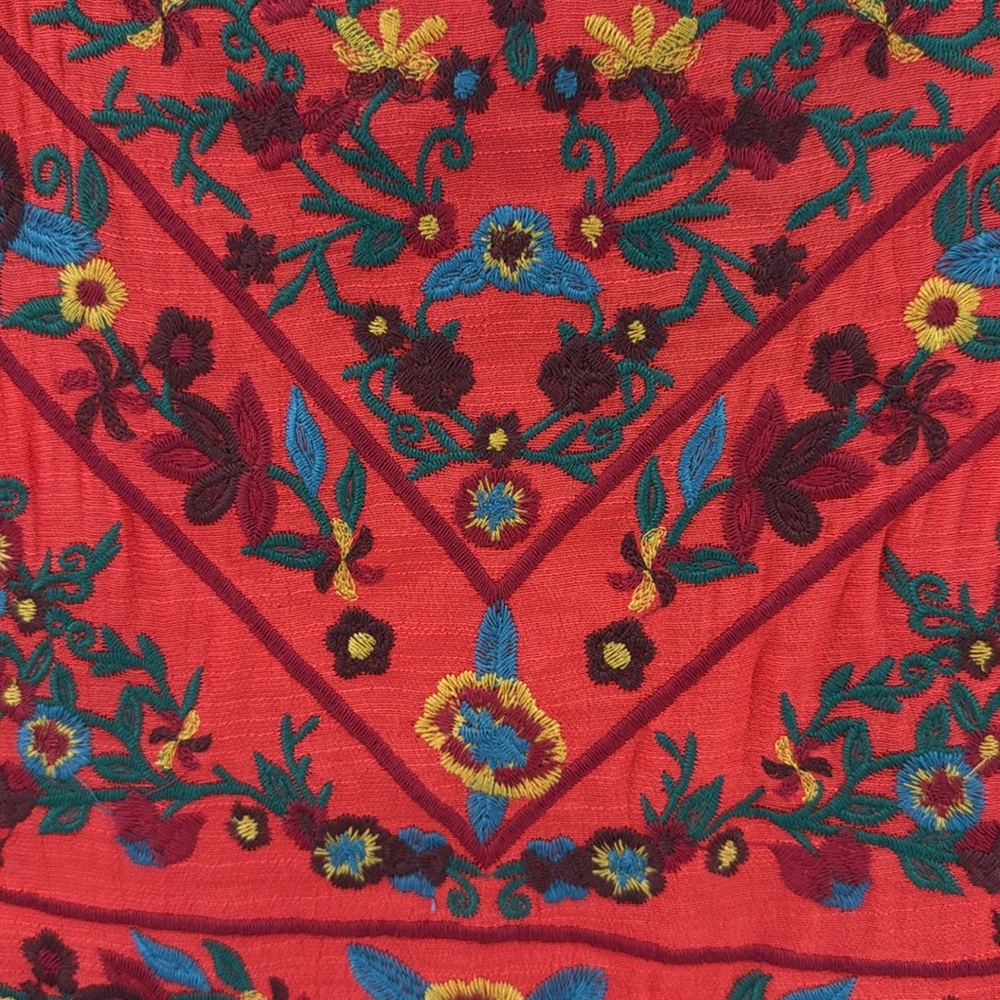 Umgee Boho Bliss Red Strawberry embroidered Floral Mini Dress M bell sleeve - Picture 7 of 13